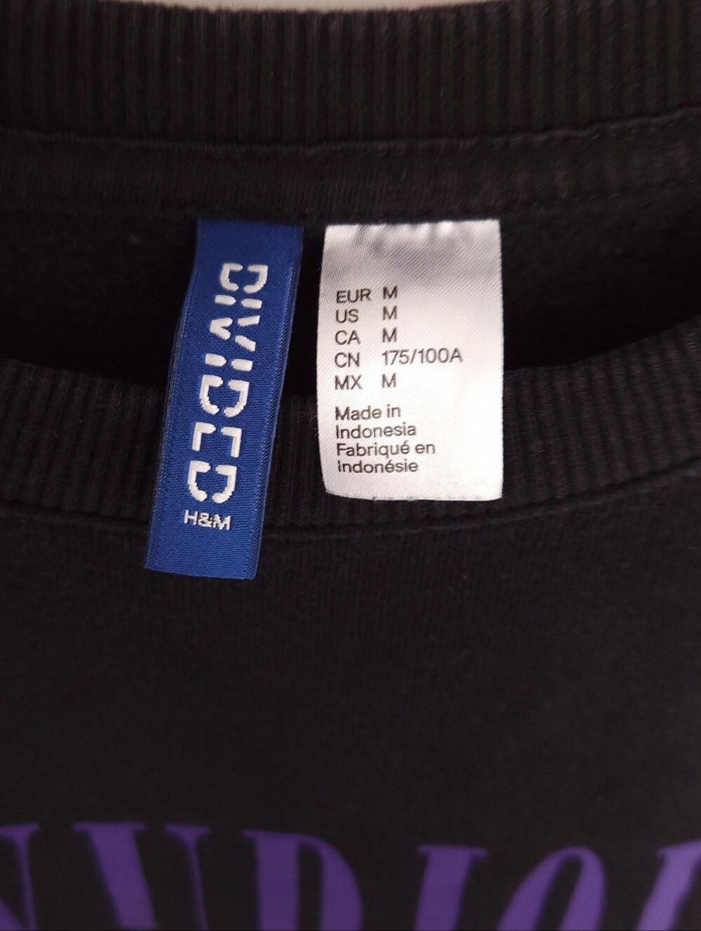 H&M Divided Black Crewneck Sweater with Purple & Green Luxurious Flavour Size M - Picture 2 of 8